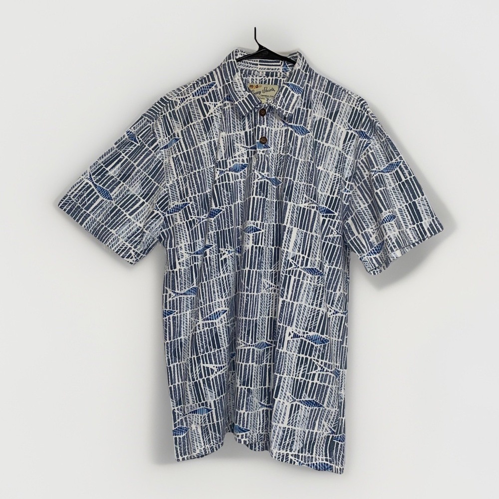 Crazy Shirts Hawaiian Polo‎ Aloha Shirt Mens Large Pullover 100% Cotton Fish